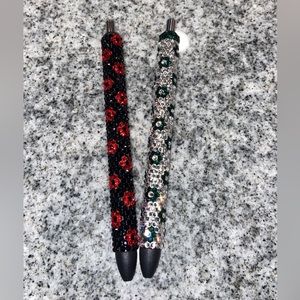 Red & Black Flower Rhinestone Gel Pen